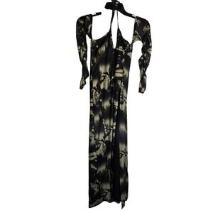 Reclaimed Vintage Graphic Print Halter Cold Shoulder Maxi Dress Black White US 4